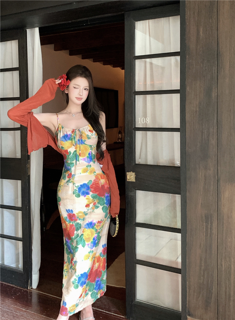 Vintage Floral Sleeveless Long Dress for Women Summer