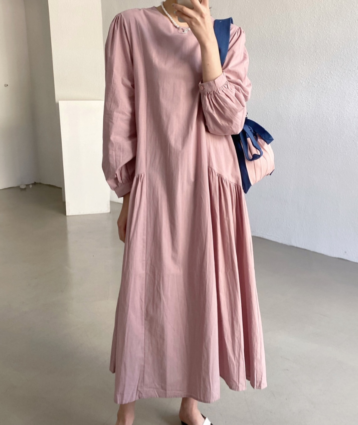 Autumn Korean Chic Plus Size Pleated Loose Long Dress