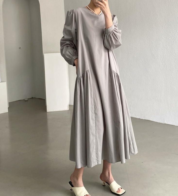 Autumn Korean Chic Plus Size Pleated Loose Long Dress