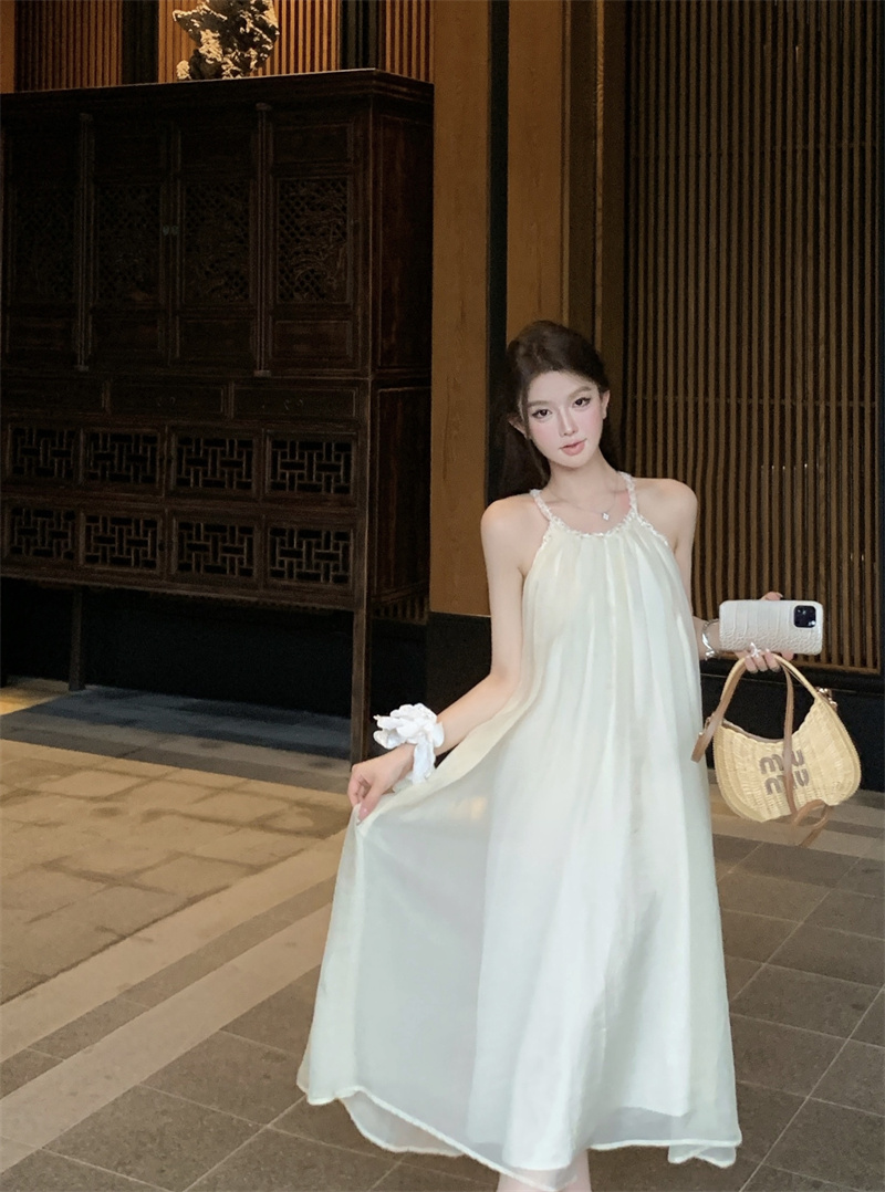 Women’s Halter Mesh Sling Dress Mermaid Fairy Long Dress for Beach Vacation