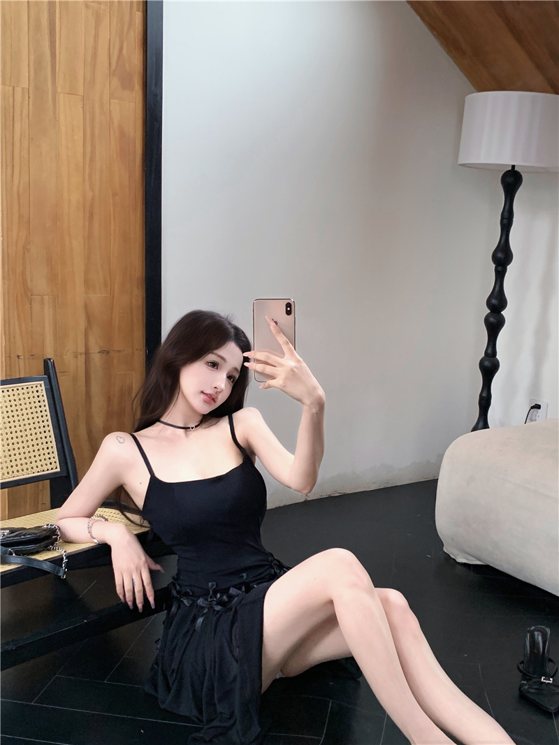 Sweet High-Waist A-Line Sleeveless Cami Mini Dress with Bow - Image 3