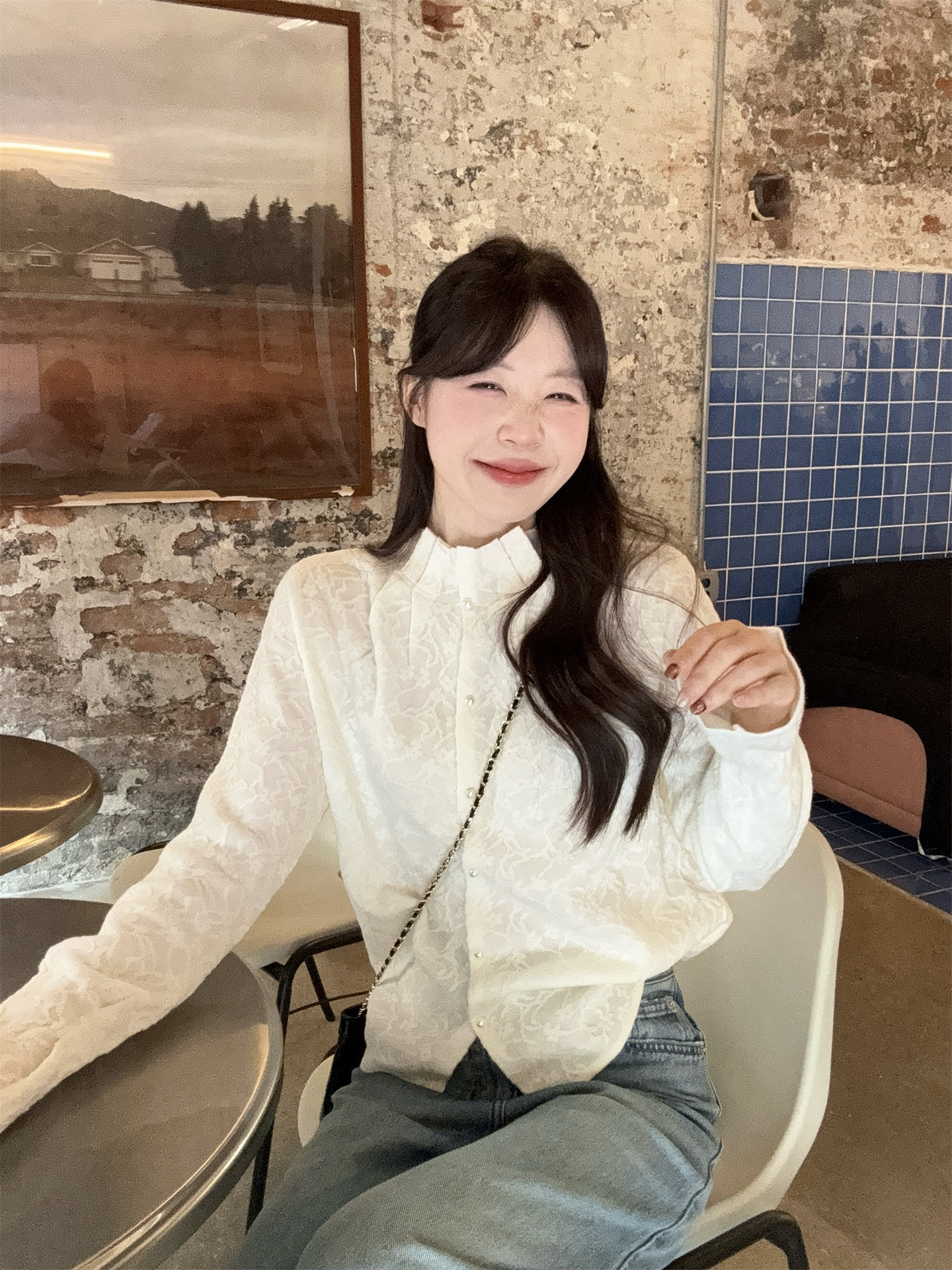 2026 Early Spring Stand Collar Pleated Jacquard Lantern Sleeve Blouse for Women - Image 4