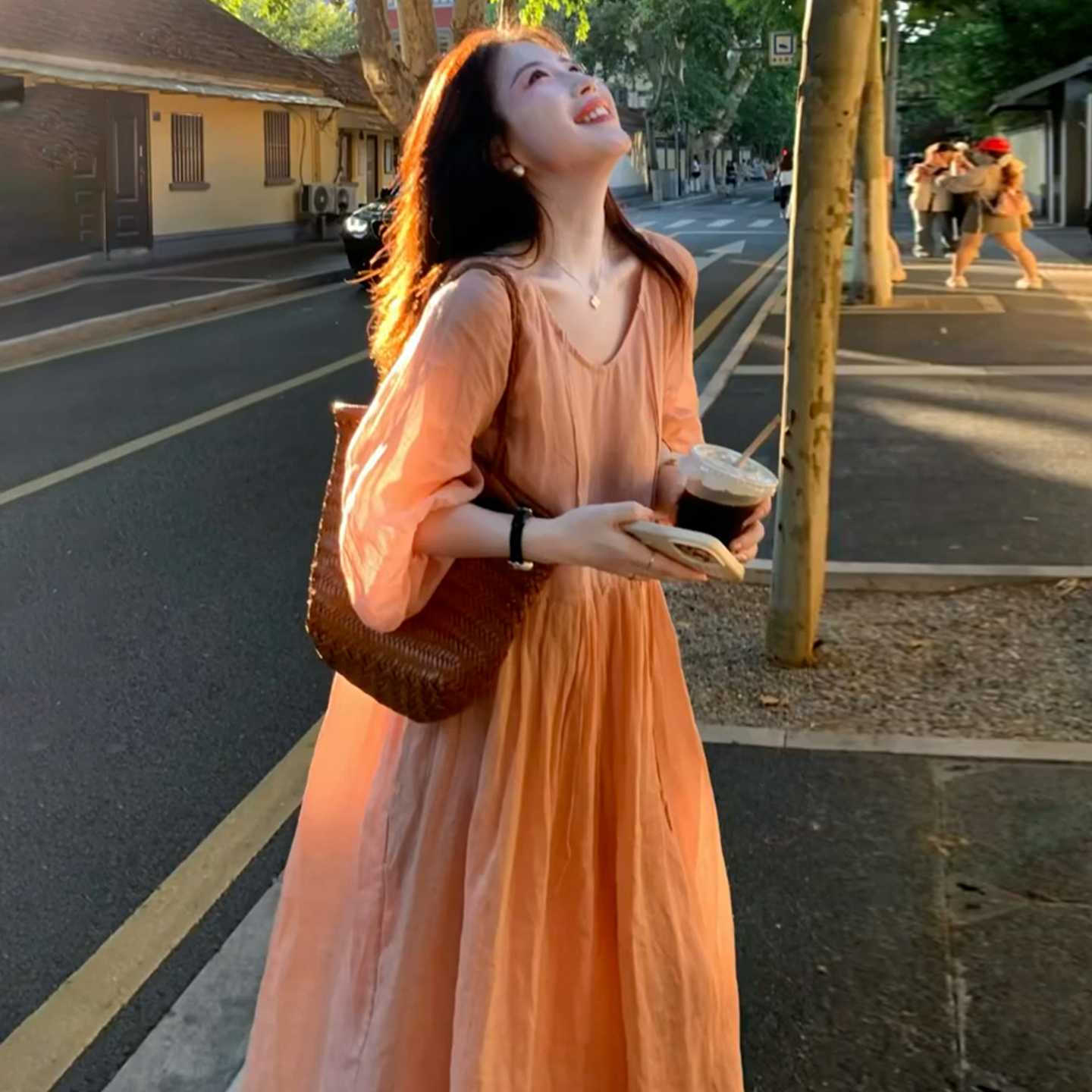 Summer New Plus Size French V-Neck Tie Dress Loose Long A-Line Dress