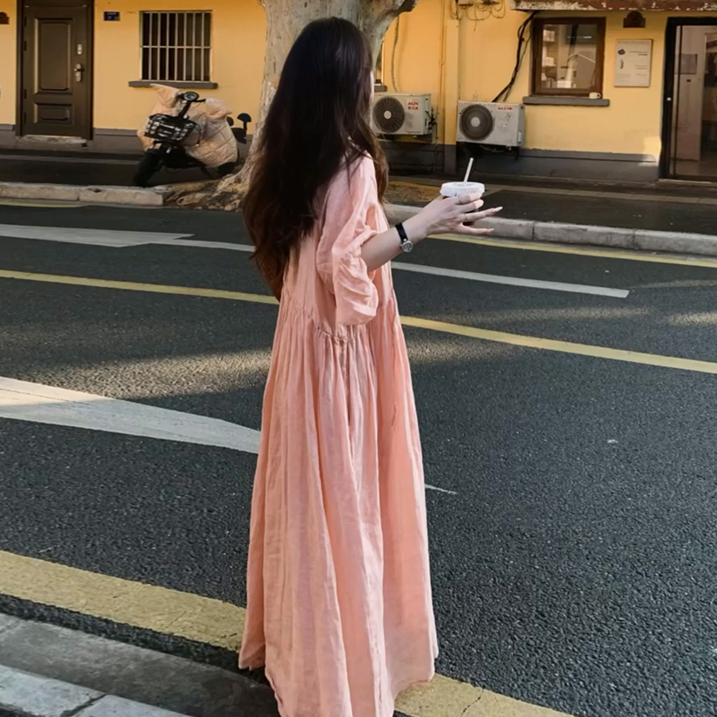 Summer New Plus Size French V-Neck Tie Dress Loose Long A-Line Dress - Image 3