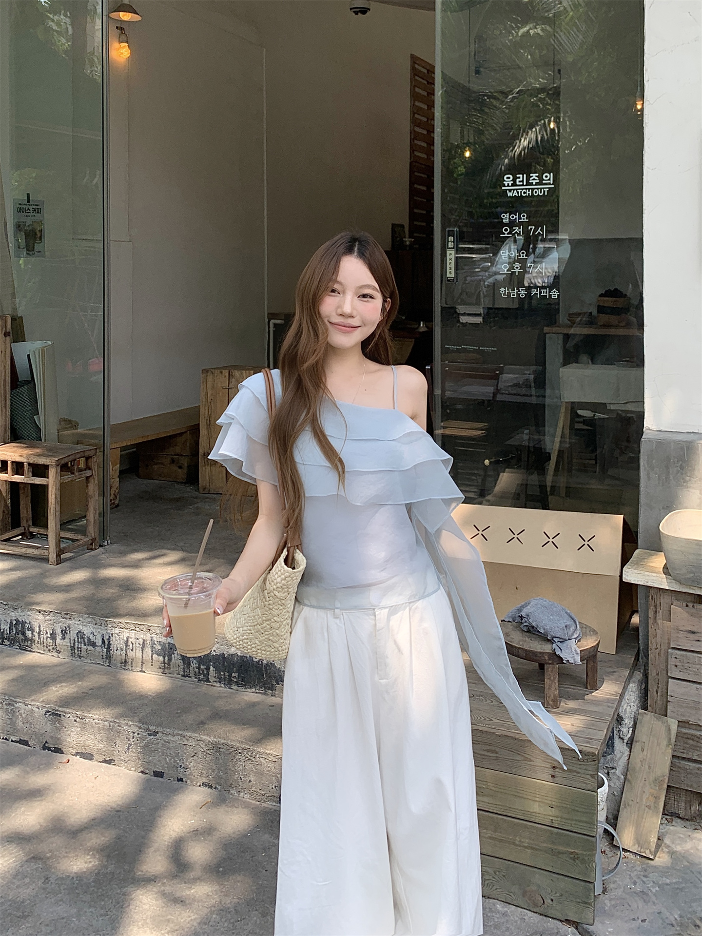 French Style Sleeveless Chiffon Blouse with Ruffle and Ribbon Detail
