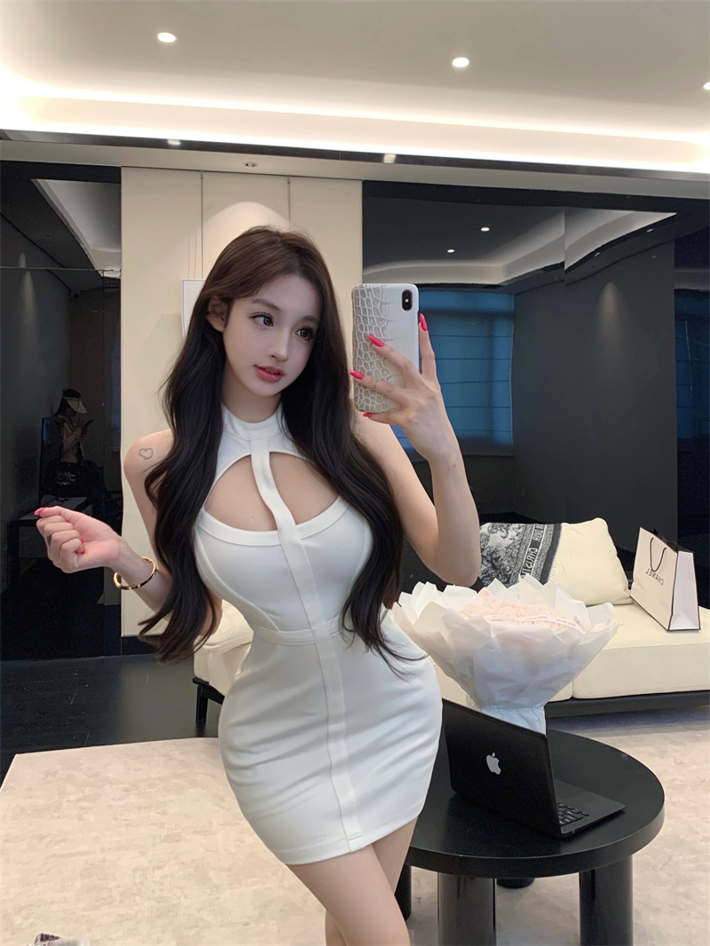 White Sleeveless Bodycon Knit Dress for Women