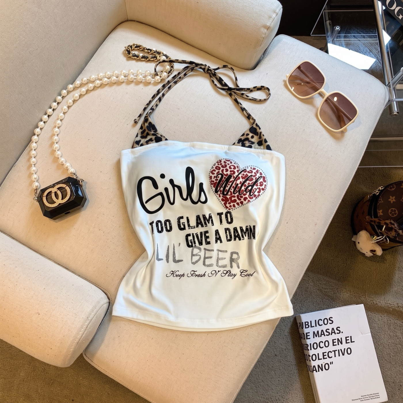 Sexy Leopard Print Letter Print Halter Cami Top for Women Summer