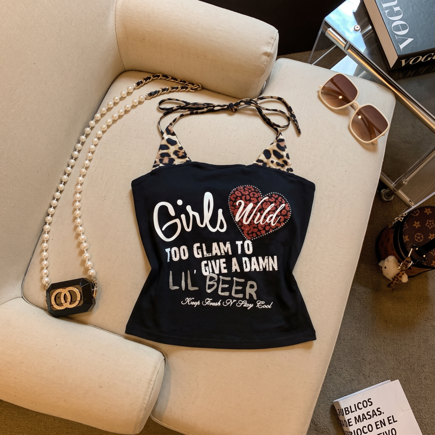 Sexy Leopard Print Letter Print Halter Cami Top for Women Summer - Image 5