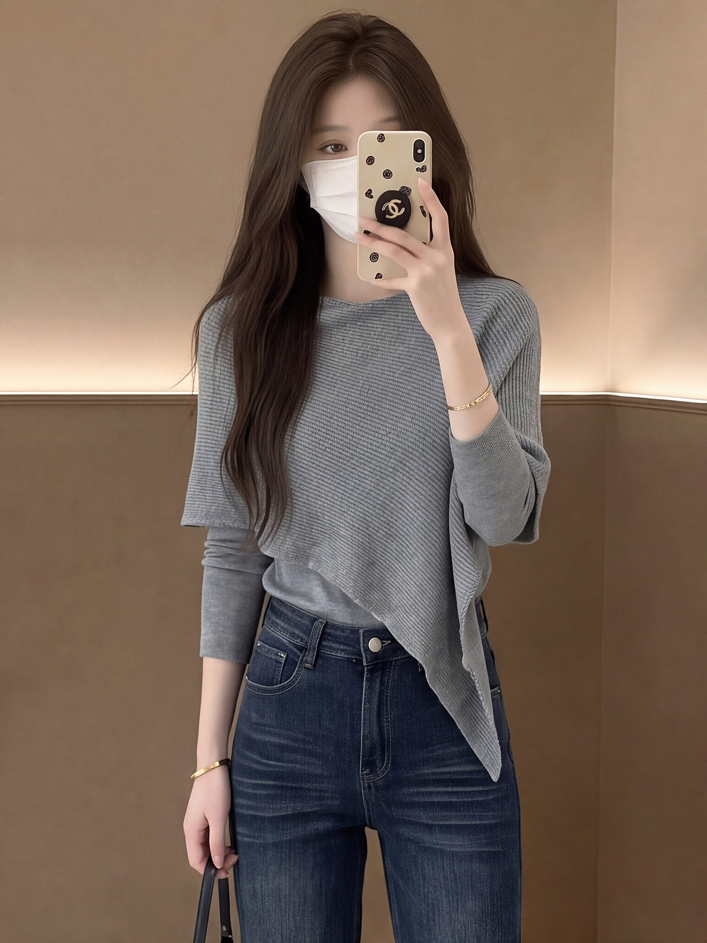 Early Autumn Asymmetric Two-Piece Slimming Long Sleeve Knit Top – Style 60f56b