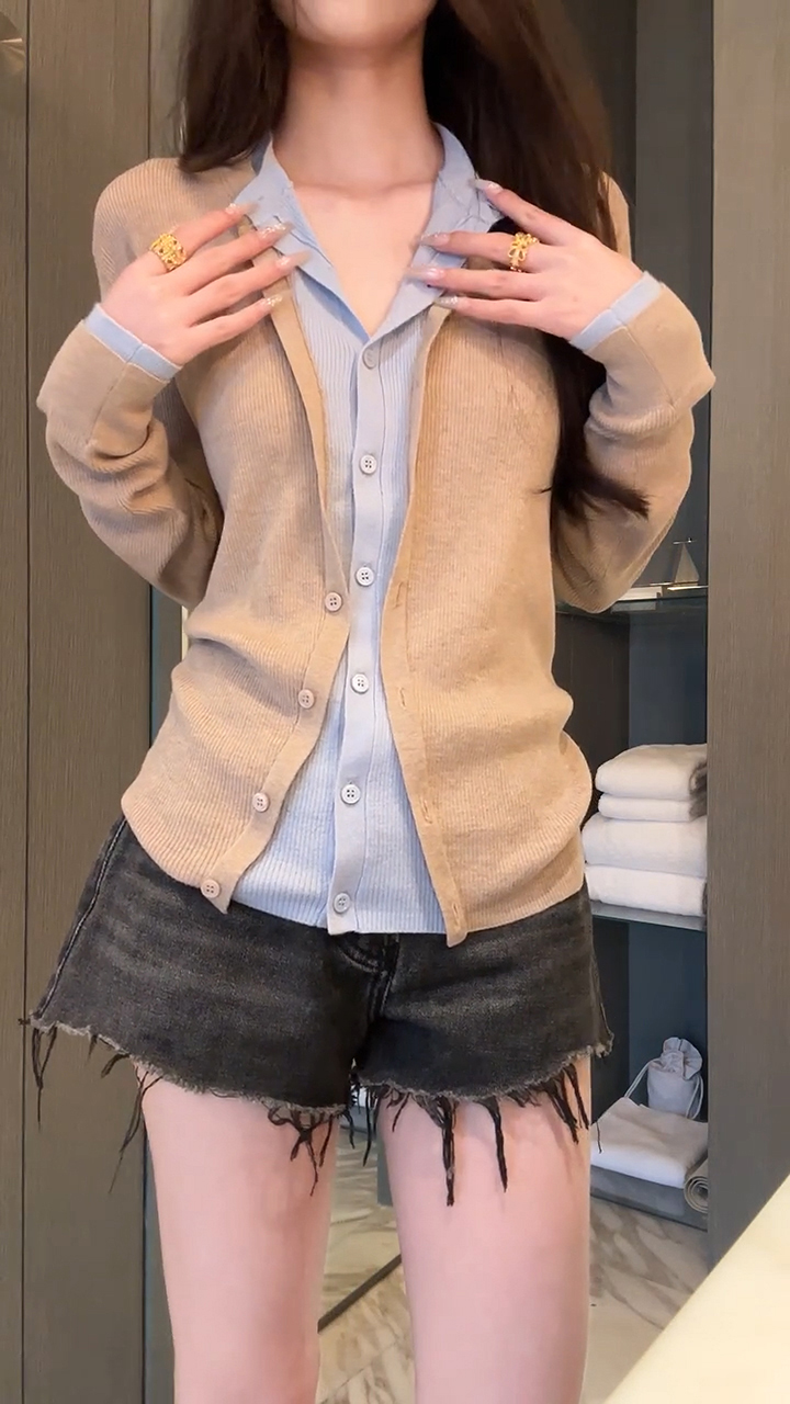 Women’s Layered Look Color-Block Wool Knit Cardigan Top