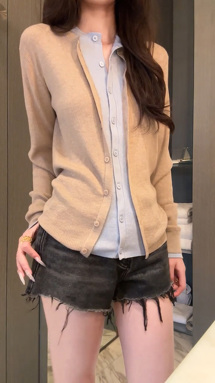 Women’s Layered Look Color-Block Wool Knit Cardigan Top